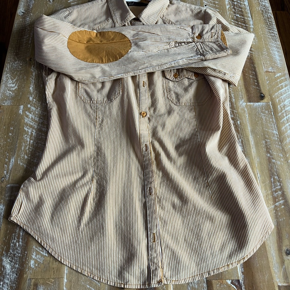 Zara Mustard and White Striped Shirt size S